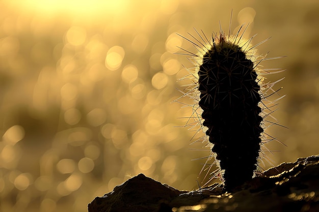 un cactus con un fondo amarillo y el sol detrás de él