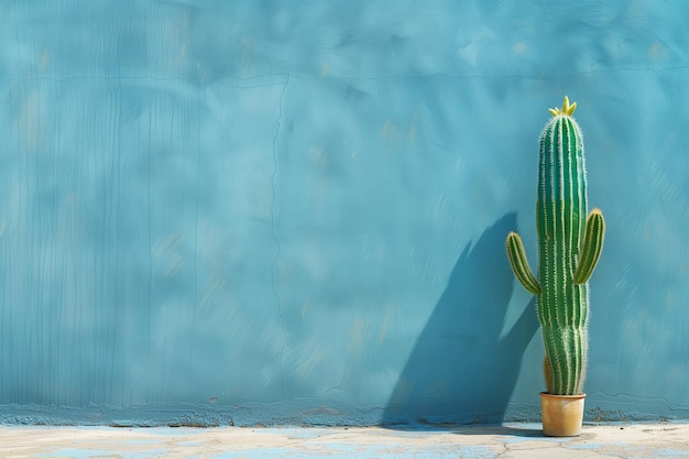 Cactus en el fondo de la pared de hormigón azul espacio de copia