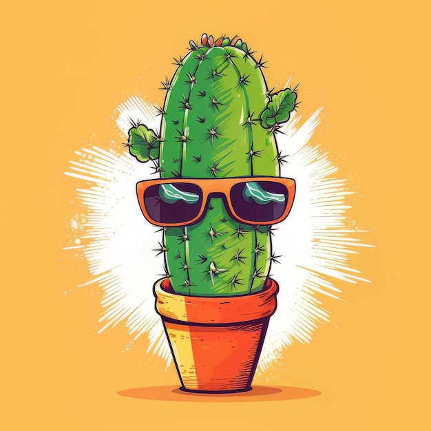 Foto un cactus con gafas de sol y un sombrero con cara y sombrero.