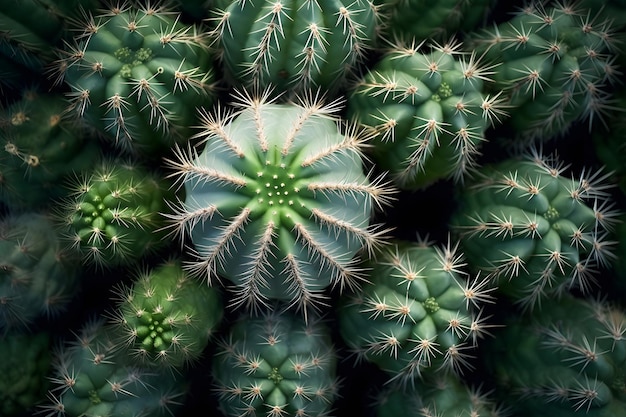 Cactus en el jardín botánico vista de arriba del cactus