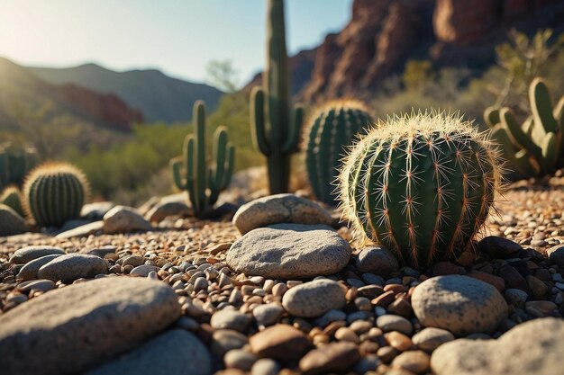 Foto cactus con un jardín de roca zen