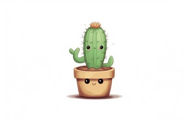 Cactus kawaii con una pequeña flor encima sobre fondo blanco generado por IA