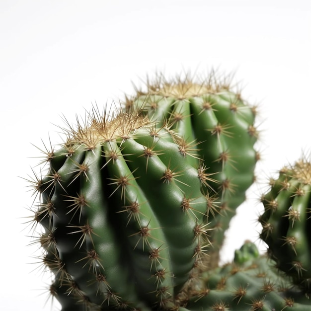 Un cactus con largas espinas y un fondo blanco.