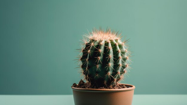 Un cactus en una maceta con un fondo verde.