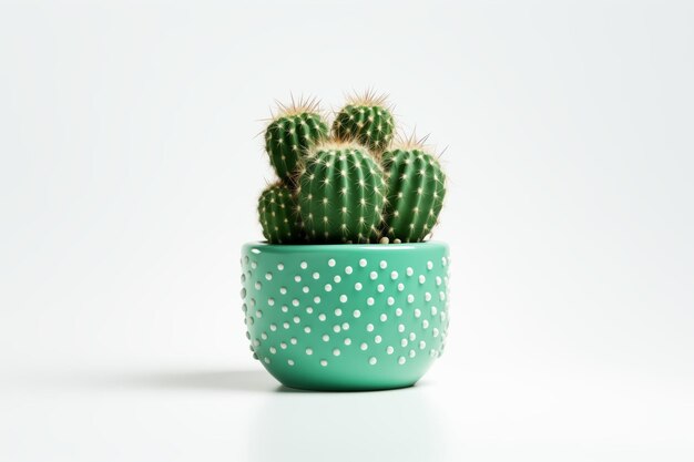 Cactus en maceta verde sobre fondo blanco Planta en maceta de estilo minimalista para una decoración estética simple