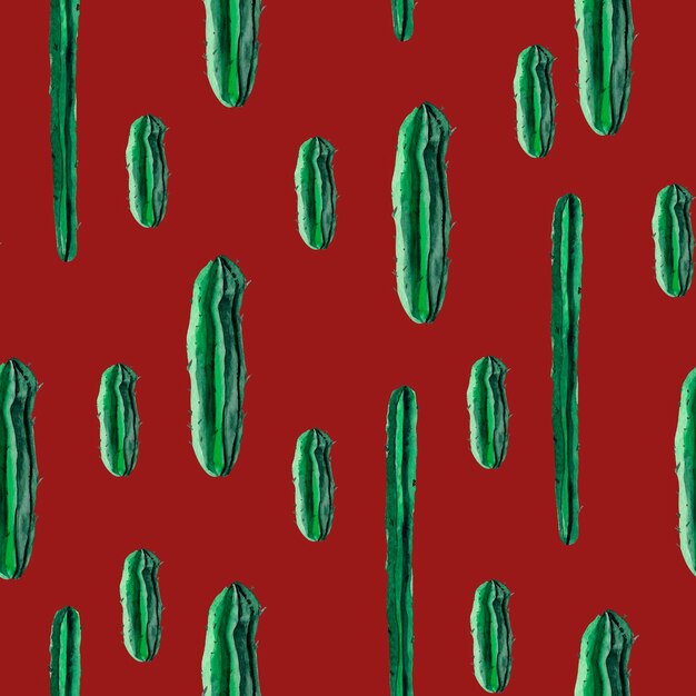 Cactus mexicanos sobre fondo rojo acuarela de patrones sin fisuras