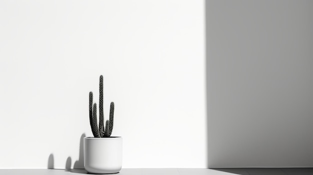 Foto un cactus minimalista en una olla blanca