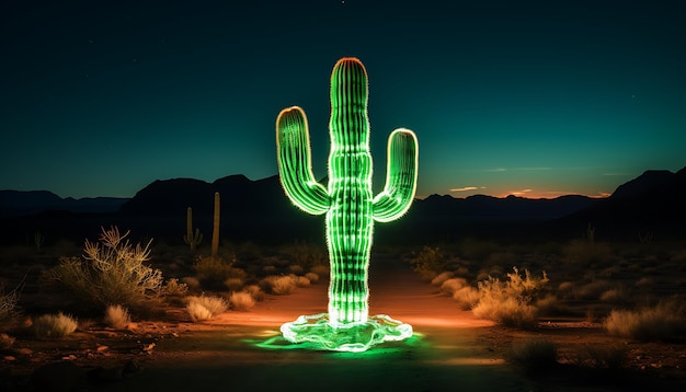 un cactus de neón en el medio de un desierto de Arizona