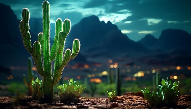 un cactus de neón en el medio de un desierto de Arizona