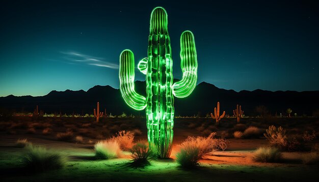 un cactus de neón en el medio de un desierto de Arizona