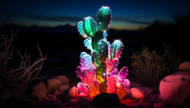 un cactus de neón en el medio de un desierto de Arizona