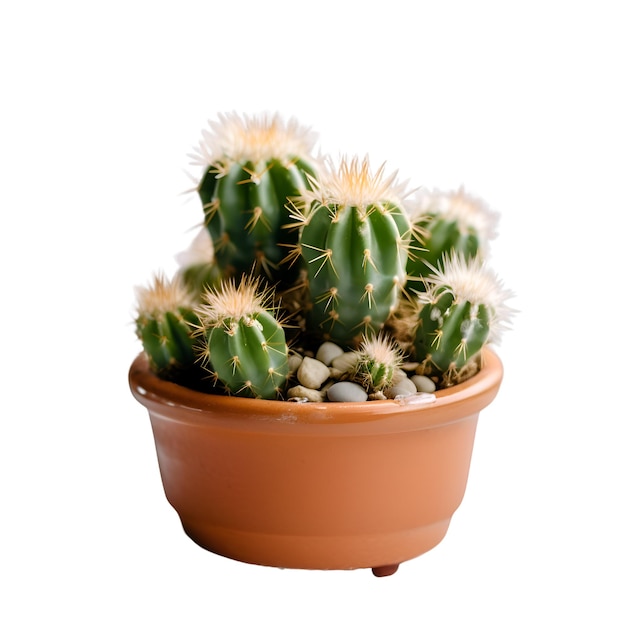 Cactus en una olla aislado en un fondo blanco con camino de corte