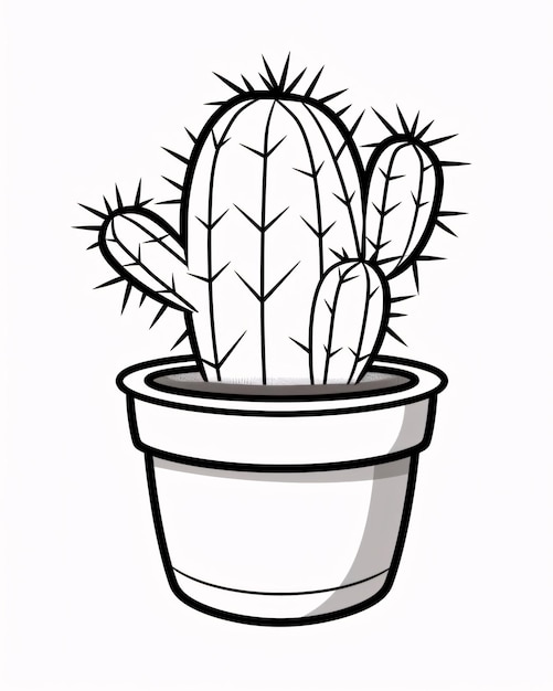 Foto cactus en olla aislado sobre un fondo blanco ilustración dibujada a mano por vector