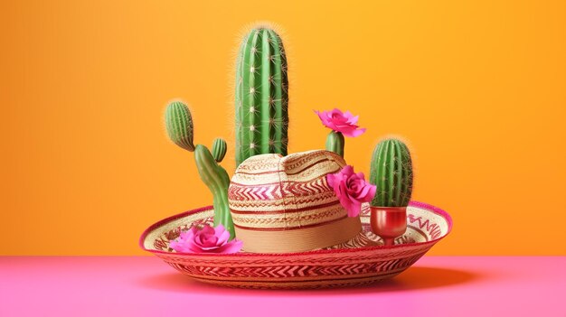 Foto un cactus y una olla con flores en el lado.