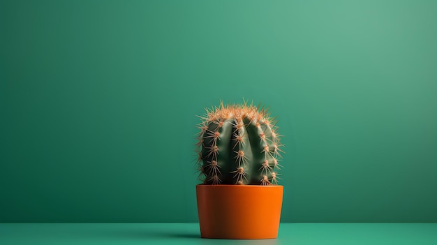 Un cactus en una olla sobre un fondo verde