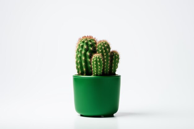 Cactus en olla verde Con fondo blanco Estilo minimalista Decoración de plantas simples para espacios modernos