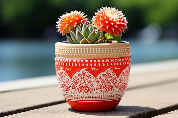 Foto un cactus con una pequeña flor solo en un desierto generado por ai