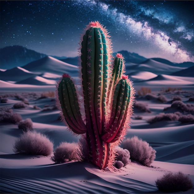 Cactus de pie alto en medio de la arena dorada