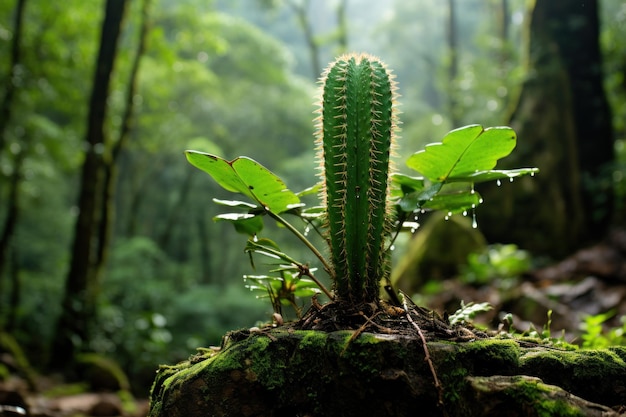 un cactus que crece sobre una roca