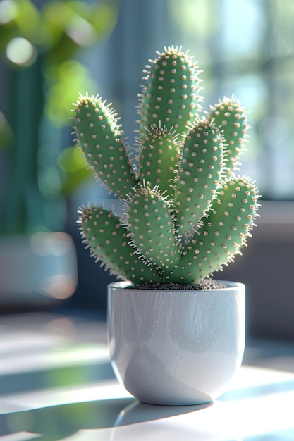 Foto cactus sassafras realistas en superficie blanca en la ia generativa de la olla blanca