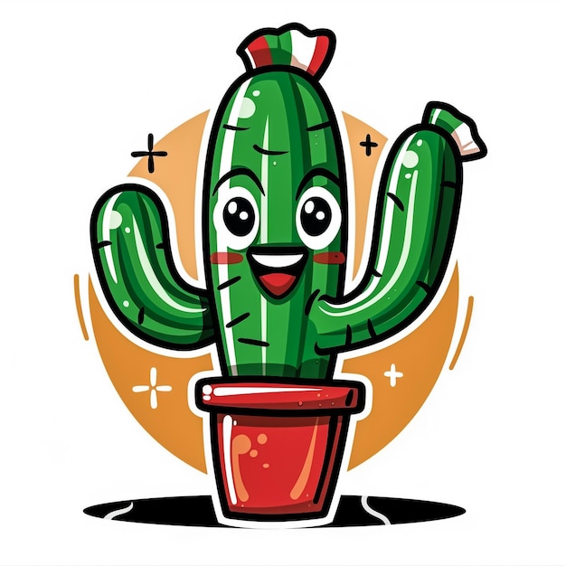 Cactus simpático con un sombrero típico mexicano