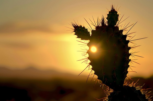 un cactus con el sol detrás de él