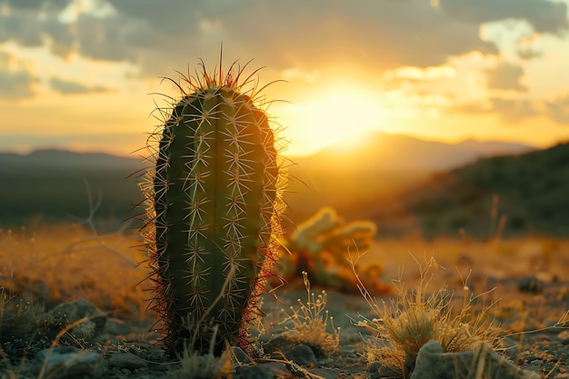 un cactus con el sol detrás y el sol detrás