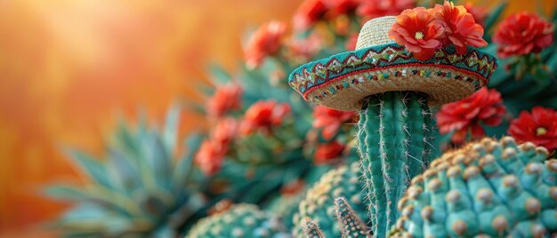 Foto cactus en sombrero como telón de fondo de la celebración del cinco de mayo