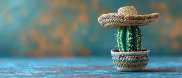 cactus en sombrero como telón de fondo de la celebración del Cinco de Mayo