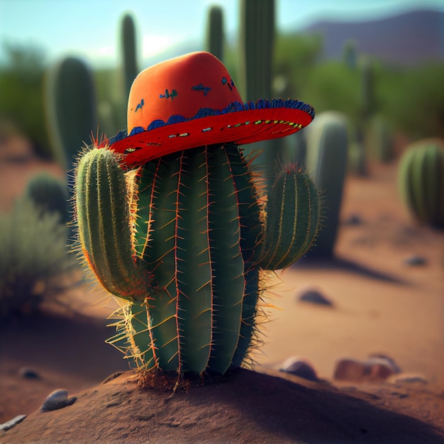 Un cactus con un sombrero en una IA generativa del desierto