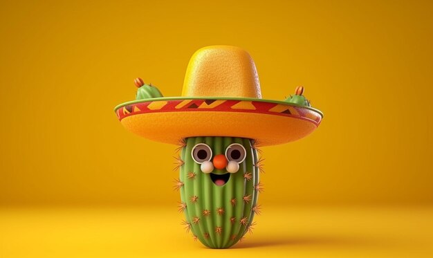 Foto cactus con un sombrero mexicano sombrero ai generativo realista