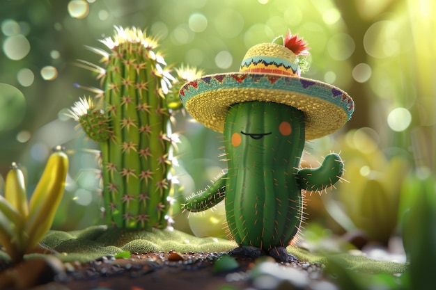 Un cactus con un sombrero mexicano