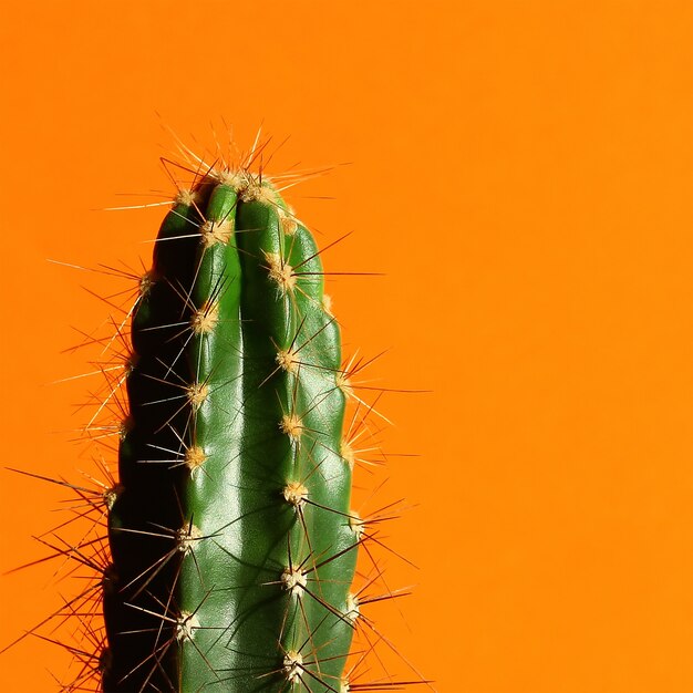 Cactus verde sobre fondo naranja. minimalismo y combinaciones de colores brillantes. plantas de interior para el interior.