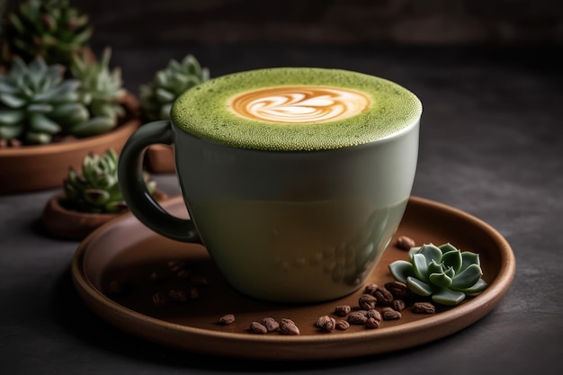 Cactus Water Latte Com Leite De Amêndoa E Mel Generative AI