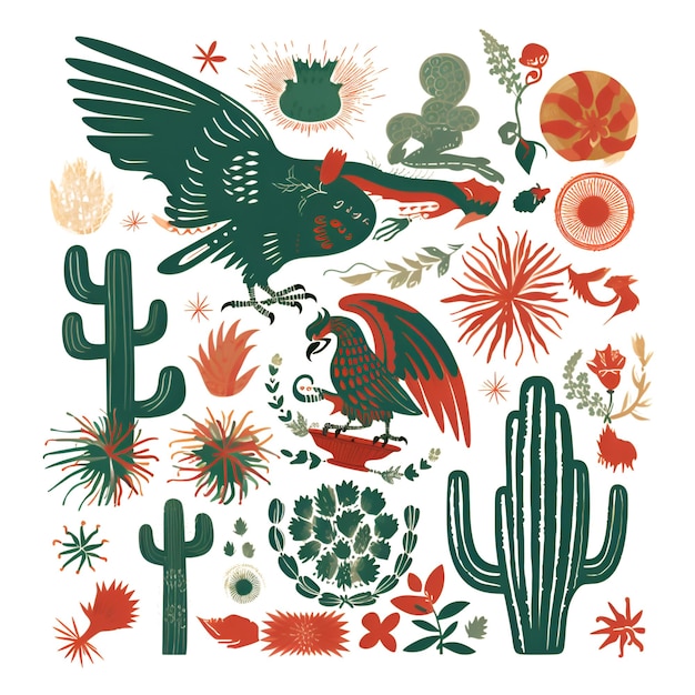 Cactusessuculentas y aves Ilustración vectorial