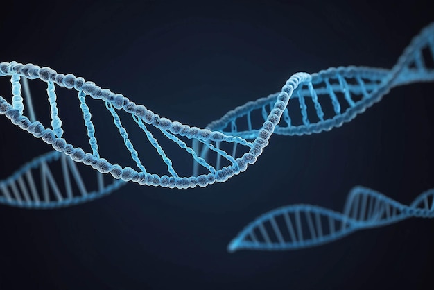 Cadeia de DNA azul gerada digitalmente com linha ECG 3d