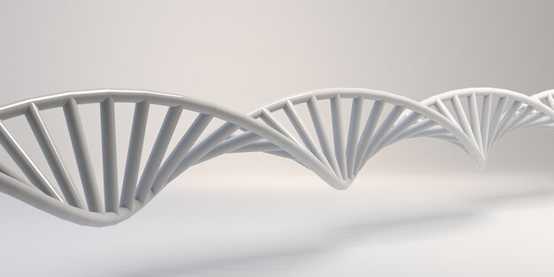 Cadeia de dna em fundo branco. sequência de molécula abstrata. fundo. bandeira. ilustração 3d.