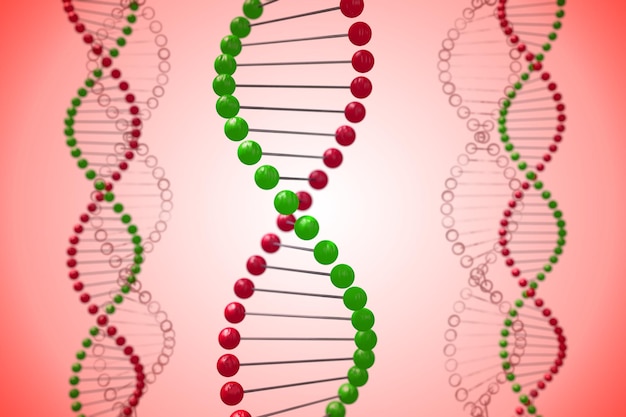 Foto cadeia de dna na ilustração 3d de fundo rosa