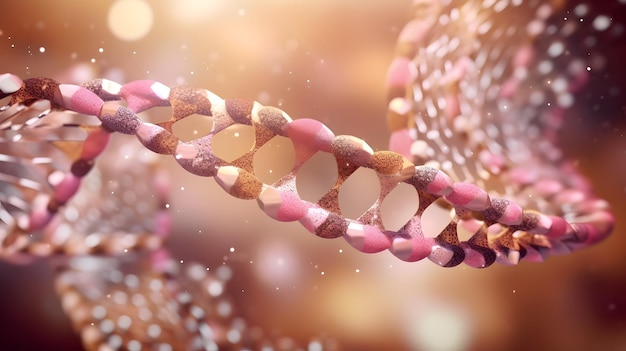 Cadeias de estrutura de moléculas de DNA em closeup Modificação de DNA de beleza Juventude e imortalidade Generative Ai BiohackingxA