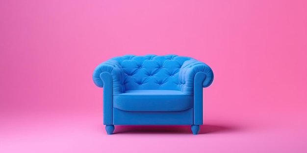 Cadeira azul em fundo rosa Minimalismo Lugar para texto IA geradora