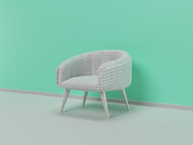 Cadeira branca em renderização 3d de design minimalista de fundo vazio
