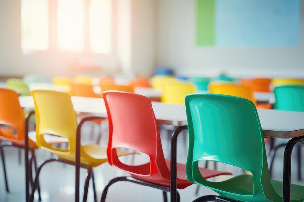 Cadeira colorida moderna fora de foco interior da sala de aula de volta à escola Generative ai