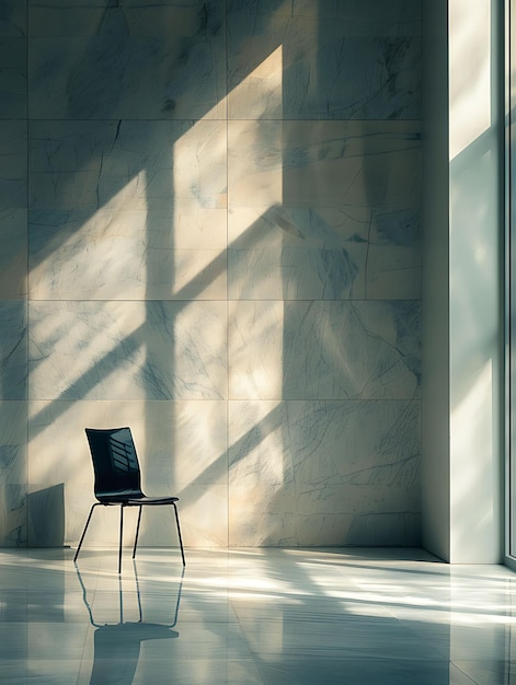Cadeira como silhueta Frame de janela Sombra lançada na parede Foto criativa angular de fundo elegante