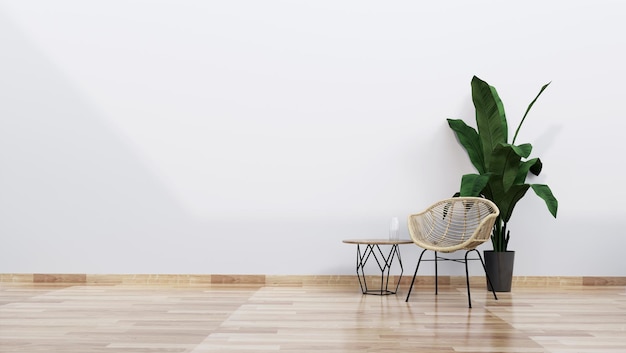 cadeira de bambu interior de renderização 3d e mesa redonda industrial