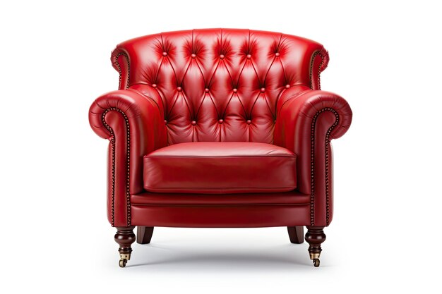 Cadeira de couro vermelha sobre fundo branco