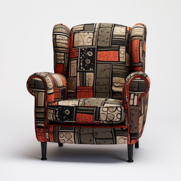 Cadeira de culturismo pós-modernista laranja escuro e marrom escuro com tecido padronizado