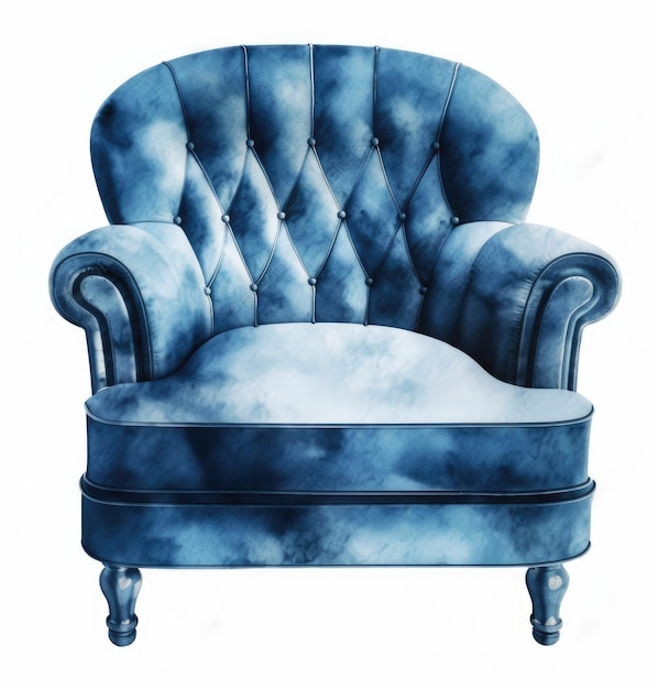 Cadeira de destaque estofada isolada em branco Moderna Aqua Teal Blue Wingback Club Poltrona com travesseiro Estofado Braços de asa e pés de madeira Vista lateral Mobília interior Conjunto de sofá turquesa