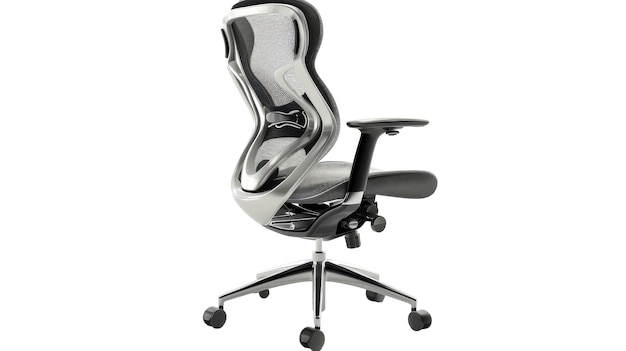 Cadeira de escritório ergonômica com características confortáveis para suporte ótimo em fundo branco