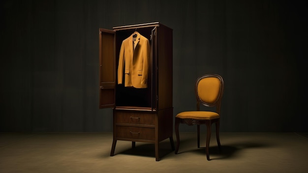 Cadeira de guarda-roupa antiga vintage natureza morta realista com iluminação dramática