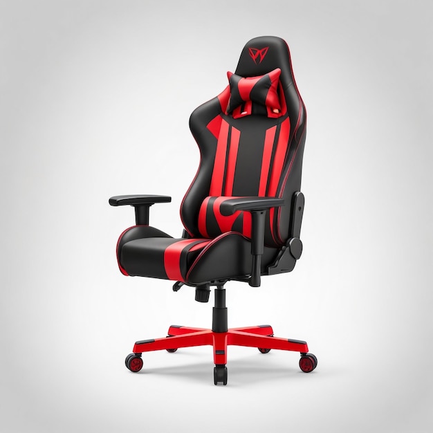Foto cadeira de jogos profissional em fundo branco confortável cadeira confortável em cores vermelha e preta